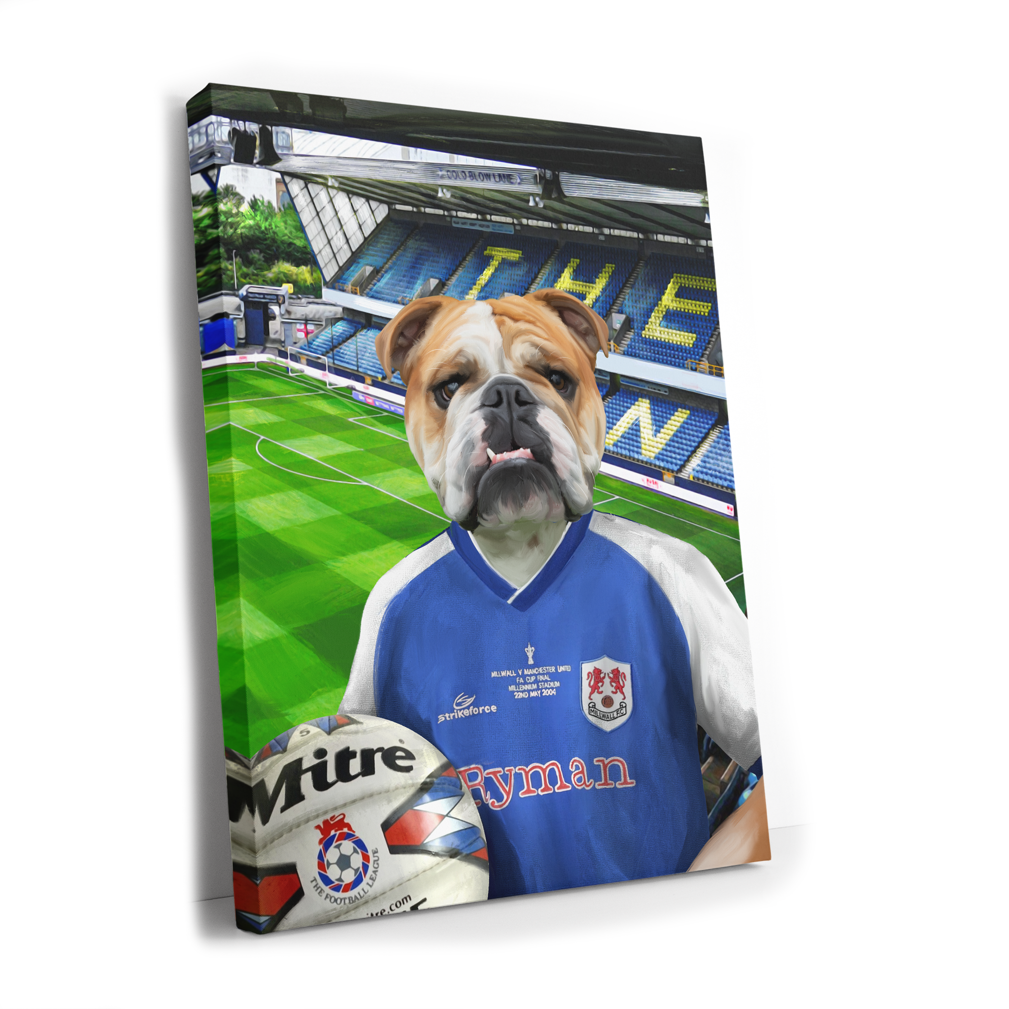 Your Pet in a Millwall 2003 Home Shirt inside the Den