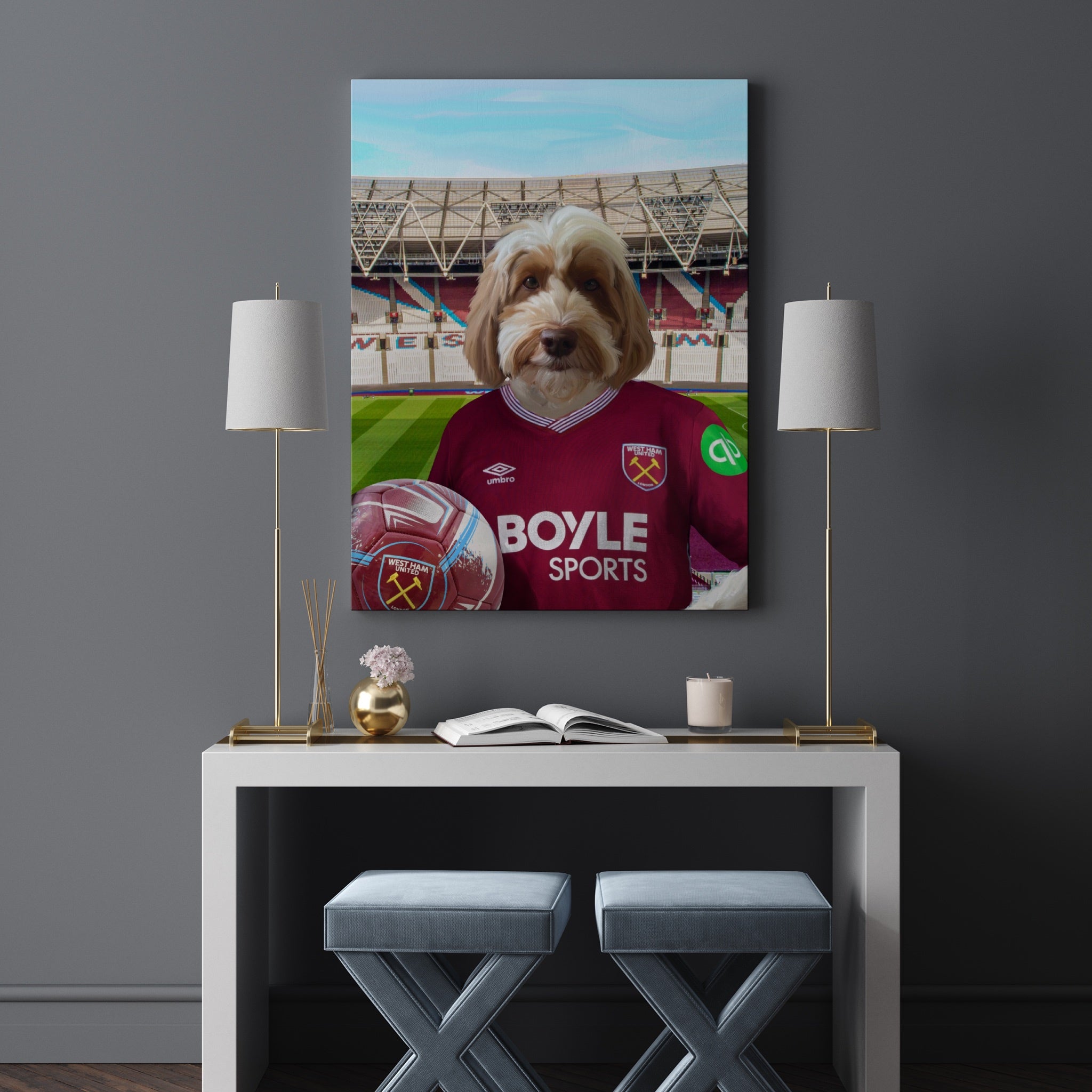Your Pet in a West Ham 25/26 Home Shirt